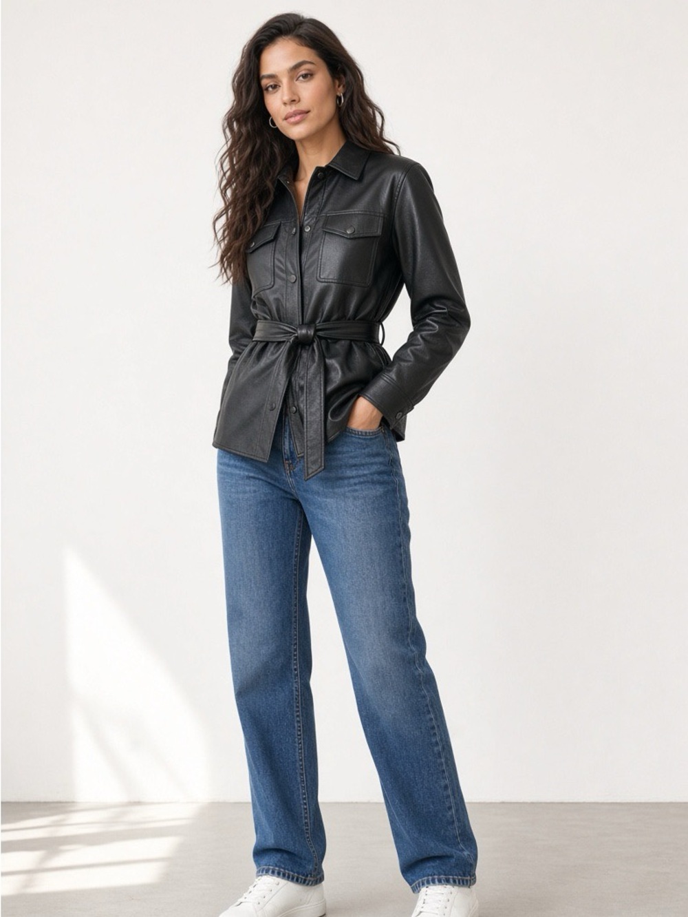 Truth Black Faux-Leather Belted Jacket - Picture 1 of 11